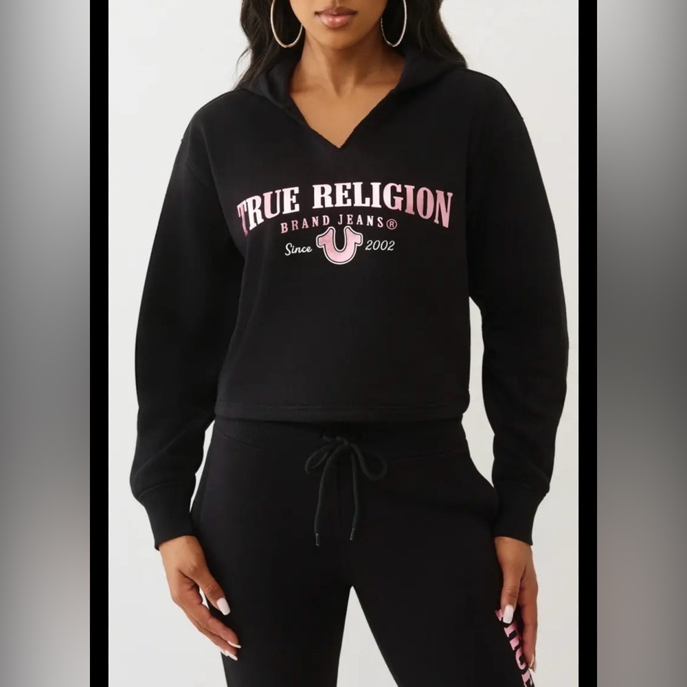 True Religion Notch Cotton Blend Crop Hoodie size 2XL new with tag